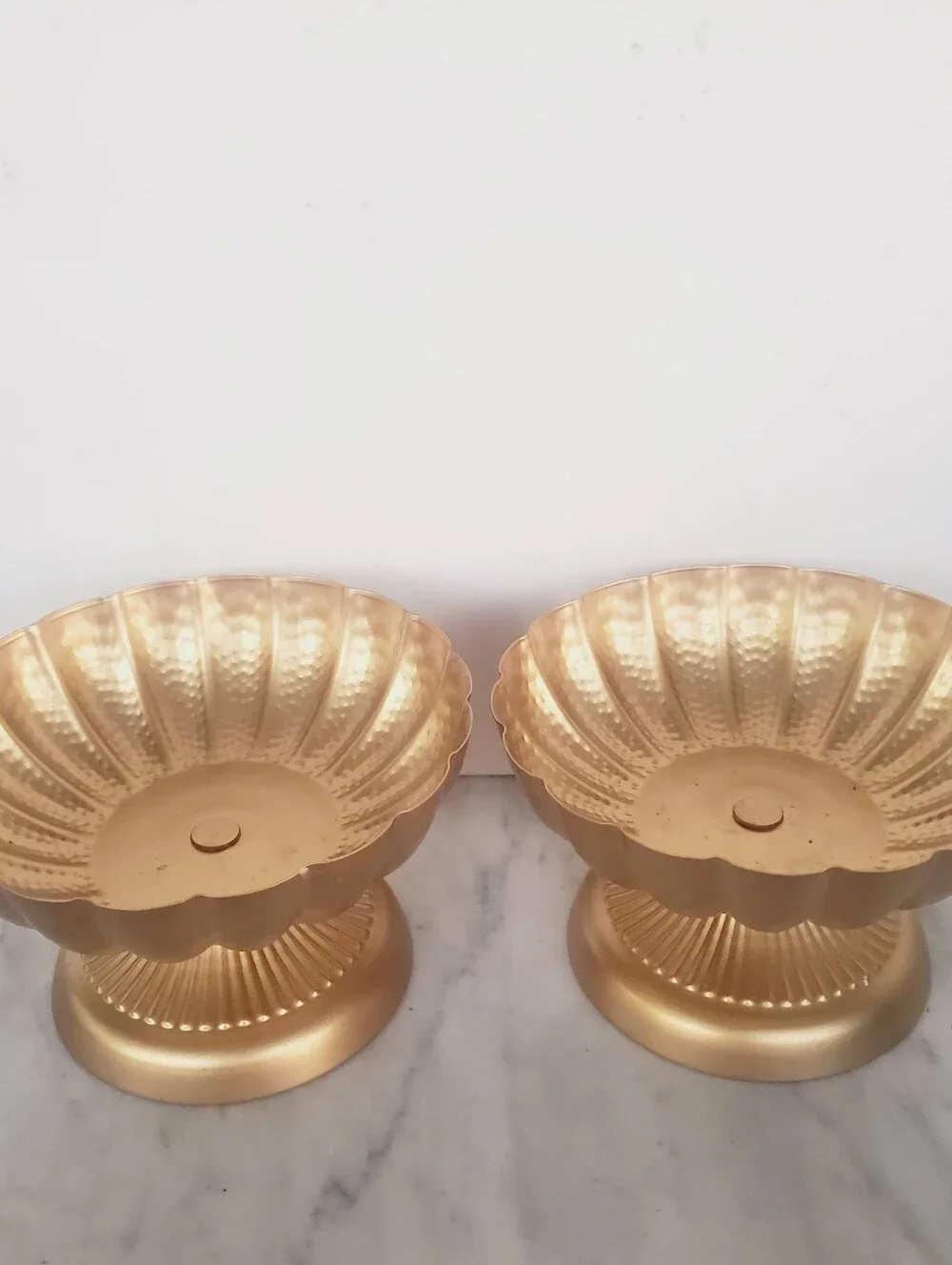 2 Pcs Metal Bronze Style Bowl Centerpiece Flower Fruit Holder Compote Vase